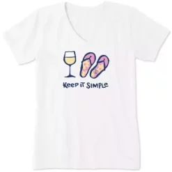 Womens Life Is Good Keep It Simple Wine And Flips V-Neck T-Shirt